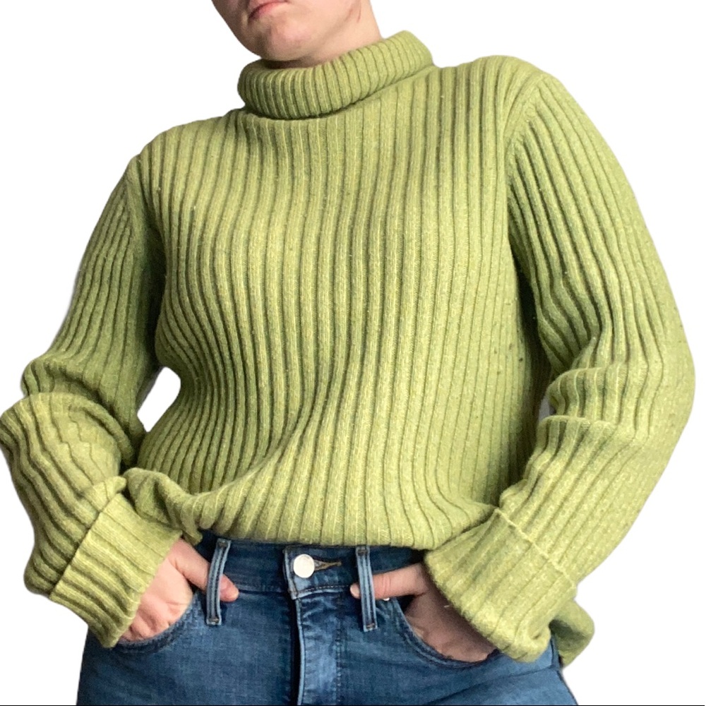 Green Turtleneck Knit Sweater